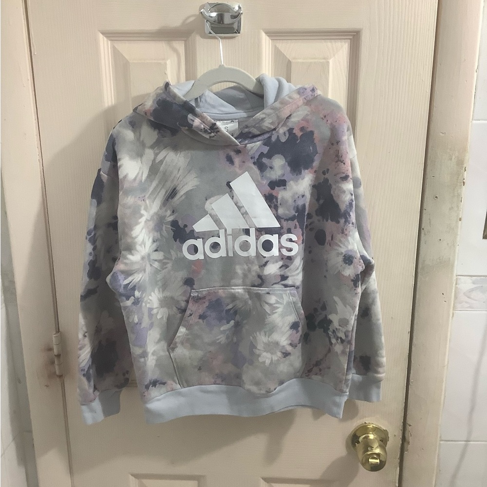Adidas Gray and Purple Loose Fit Hoodie Size Small 7/8